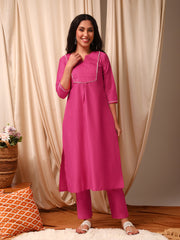 Striped Yoke Design Pleated Straight Kurta With Trouser