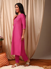 Striped Yoke Design Pleated Straight Kurta With Trouser