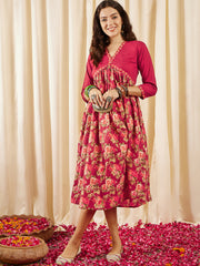 Women Floral Printed Empire A-Line Ethnic Dress