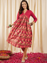 Women Floral Printed Empire A-Line Ethnic Dress