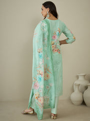 Women Floral Printed Regular Thread Work Kurta with Trousers & With Dupatta