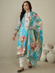 Women Floral Printed Regular Beads and Stones Kurta with Trousers & With Dupatta