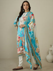 Women Floral Printed Regular Beads and Stones Kurta with Trousers & With Dupatta