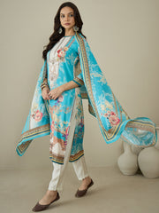 Women Floral Printed Regular Beads and Stones Kurta with Trousers & With Dupatta