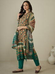 Women Floral Printed Regular Sequinned Kurta with Trousers & With Dupatta