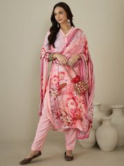 Women Floral Printed Regular Sequinned Kurta with Trousers & With Dupatta