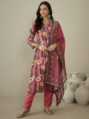 Women Floral Printed Regular Thread Work Kurta with Trousers & With Dupatta