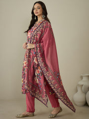 Women Floral Printed Regular Thread Work Kurta with Trousers & With Dupatta