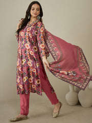 Women Floral Printed Regular Thread Work Kurta with Trousers & With Dupatta