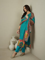 Women Floral Printed Regular Sequinned Kurta with Trousers & With Dupatta