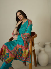 Women Floral Printed Regular Sequinned Kurta with Trousers & With Dupatta