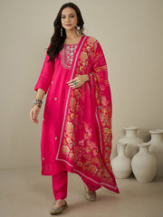 Women Floral Embroidered Regular Thread Work Kurta with Trousers & With Dupatta