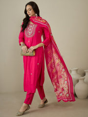 Women Floral Embroidered Regular Thread Work Kurta with Trousers & With Dupatta