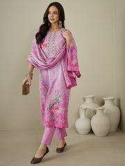 Women Floral Embroidered Regular Thread Work Kurta with Trousers & With Dupatta