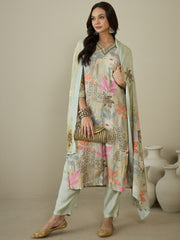 Women Floral Printed Regular Beads and Stones Kurta with Trousers & With Dupatta