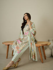 Women Floral Printed Regular Beads and Stones Kurta with Trousers & With Dupatta