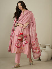 Women Floral Printed Regular Sequinned Kurta with Trousers & With Dupatta