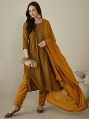 Women Ethnic Motifs Embroidered Pleated Beads and Stones Kurta with Trousers & With