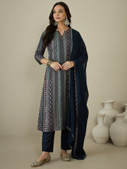 Women Ethnic Motifs Printed Regular Kurta with Trousers & With Dupatta