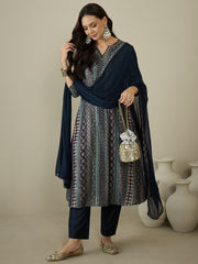 Women Ethnic Motifs Printed Regular Kurta with Trousers & With Dupatta