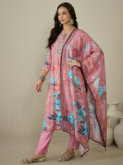 Women Floral Printed Regular Sequinned Kurta with Trousers & With Dupatta