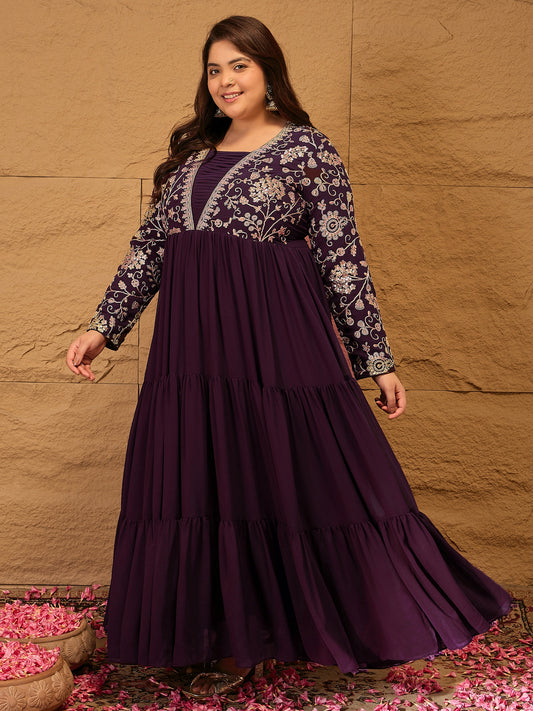 Embroidered Tiered Fit and Flare Ethnic Dress