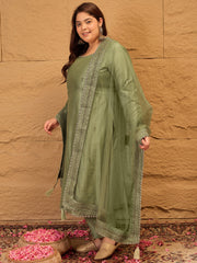 Ethnic Motifs Embroidered Sequinned Straight Kurta with Trousers & Dupatta