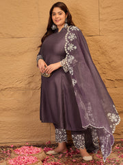 Floral Embroidered A-Line Kurta with Trousers & Dupatta