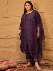 Floral Embroidered A-Line Kurta with Trousers & Dupatta