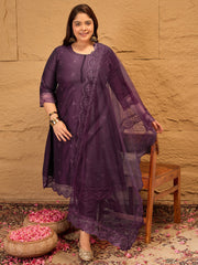 Floral Embroidered A-Line Kurta with Trousers & Dupatta