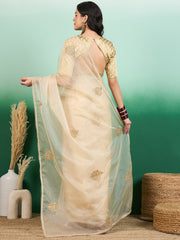 Ethnic Motifs Zari Embroidered White Saree With Blouse Piece