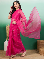 Magenta Embroidered Saree With Blouse Piece