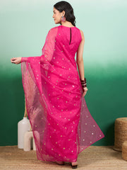 Magenta Embroidered Saree With Blouse Piece