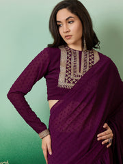 Purple Polka Dot Embroidered Ruffle Sarees