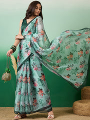 Floral Printed Organza Sarees