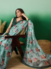 Floral Printed Organza Sarees