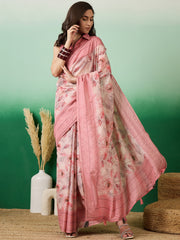 Women Floral Printed Handwork Saree with Blouse Piece