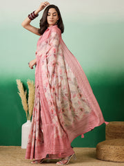 Women Floral Printed Handwork Saree with Blouse Piece