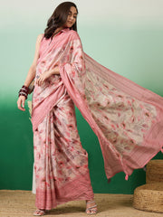 Women Floral Printed Handwork Saree with Blouse Piece