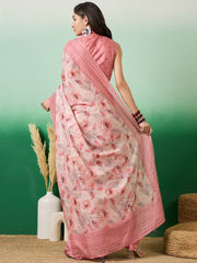 Women Floral Printed Handwork Saree with Blouse Piece