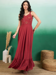 Sequined Embroidered Maxi Ethnic Dress