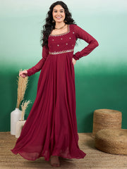 Women Embroidered Flared Maxi Ethnic Dresses