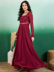 Women Embroidered Flared Maxi Ethnic Dresses