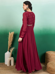 Women Embroidered Flared Maxi Ethnic Dresses