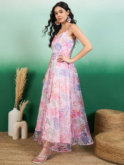 Printed Shoulder Straps A-Line Maxi Ethnic Dresses