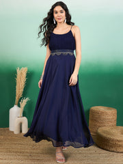 Pleated A-Line Belted Ethnic Dress