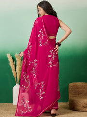 Magenta Embroidered Saree With Blouse Piece