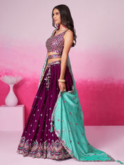 Burgundy Pure Georgette Sequin embroidery Semi-Stitched Lehenga choli and Dupatta