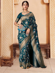 Teal Zari Woven Banarasi Saree