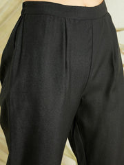 Black Striped Regular Kurta with Trousers & With Dupatta